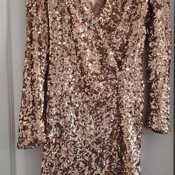 SEQUINS SZ 6 FRENCH CONNECTION ALEXIS SAMANTHA ROS GOLD SEQUIN PARTY DRESS XMAS - Picture 7 of 10